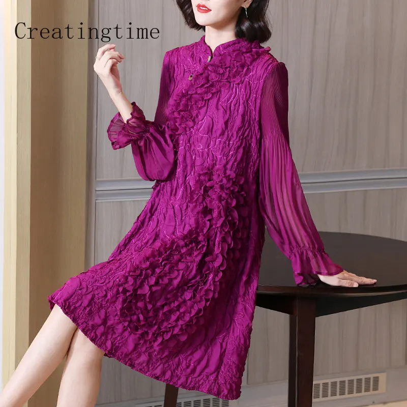 High-end Long Sleeve Embroidery Pleated Dress Women's Spring Autumn 2023 Stand Collar Long Sleeve Loose Bottoming Dresses 1A391
High-end Long Sleeve Embroidery Pleated Dress Women's Spring Autumn 2023 Stand Collar Long Sleeve Loose Bottoming Dresses 1A391