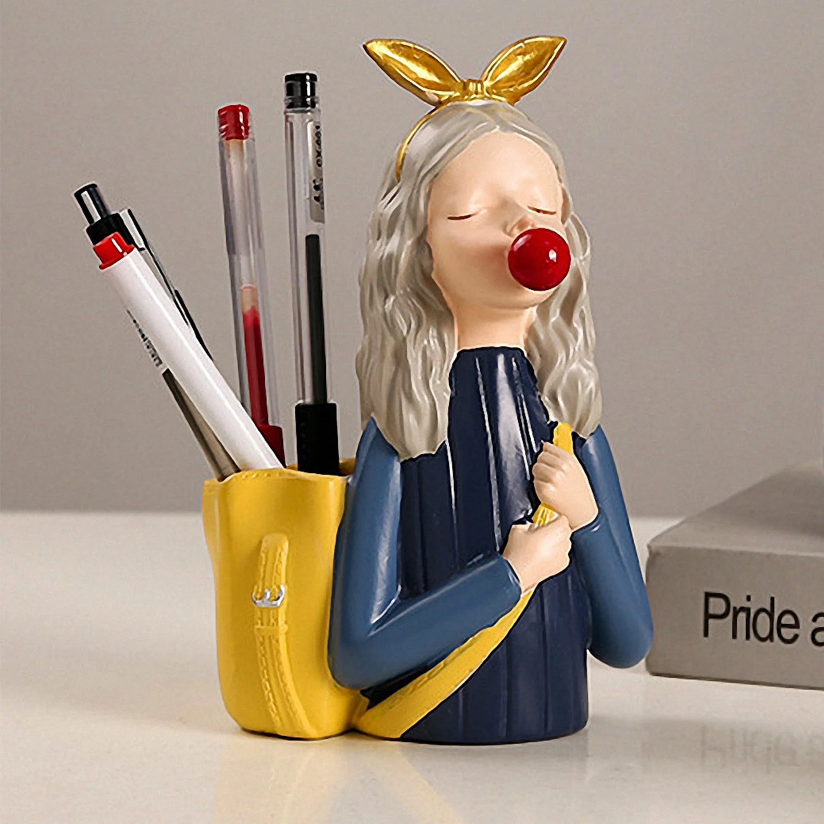Pen Holder for Desk Bubble Girl Statue Pencil Cup Pen Organizer with Backpack Container Black and White Color Cute Pencil Holder
Pen Holder for Desk Bubble Girl Statue Pencil Cup Pen Organizer with Backpack Container Black and White Color Cute Pencil Holder