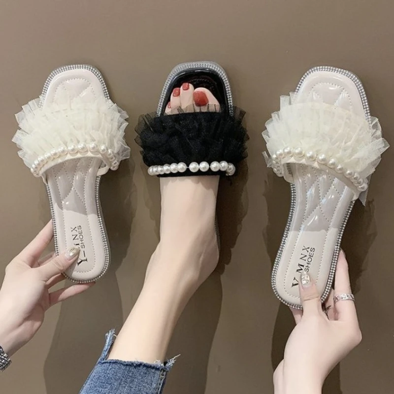 Summer Women Slippers Beach Sports Slippers Pearl Lace Flat Bottom Casual Sandals Fashion Open Toe Outdoor Korean Women's Shoes
Summer Women Slippers Beach Sports Slippers Pearl Lace Flat Bottom Casual Sandals Fashion Open Toe Outdoor Korean Women's Shoes