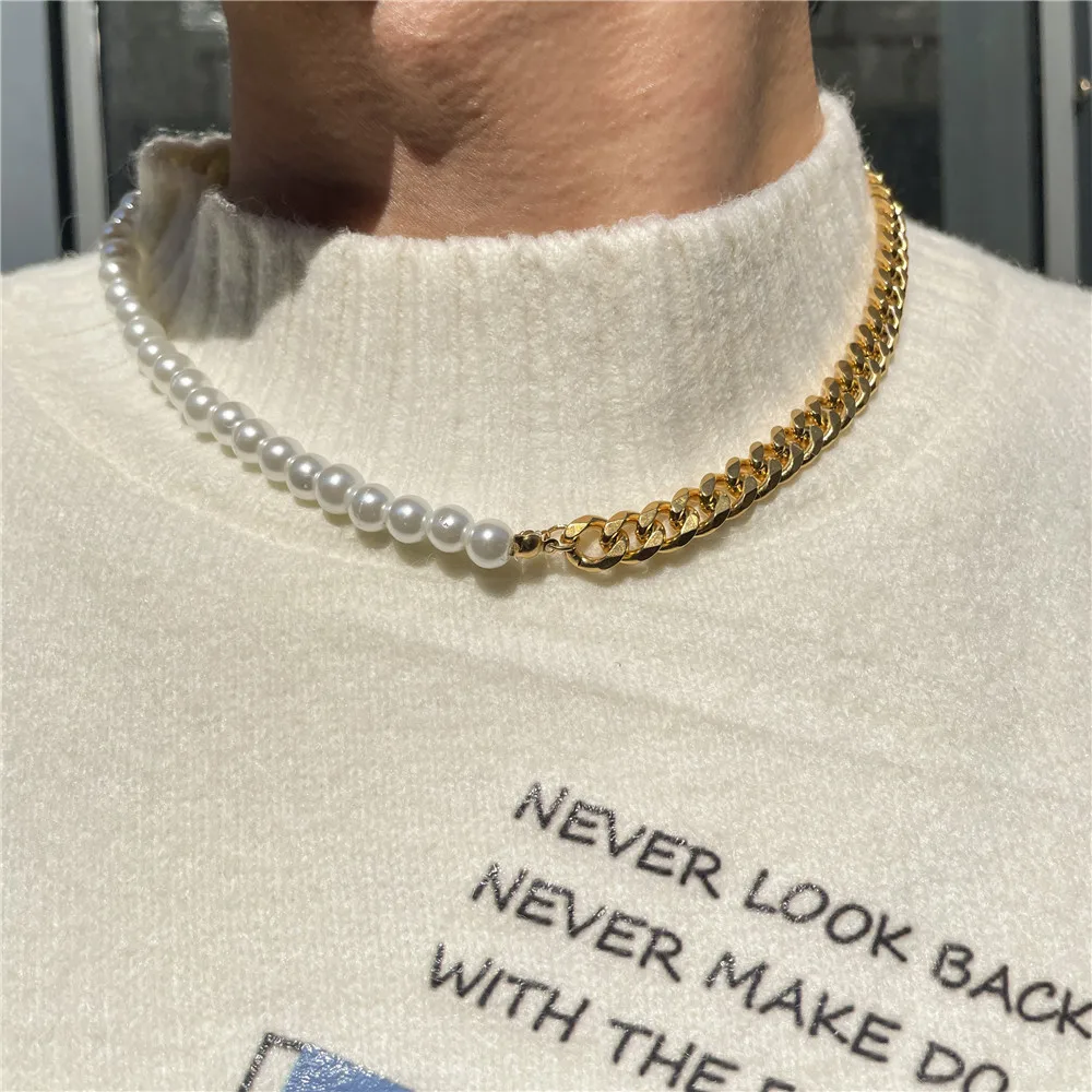 New Metal Pearl Stitching Necklaces Stainless Steel Cuban Chain Necklace Women Men Thick Chain Necklace Hippop Jewelry Wholesale
New Metal Pearl Stitching Necklaces Stainless Steel Cuban Chain Necklace Women Men Thick Chain Necklace Hippop Jewelry Wholesale