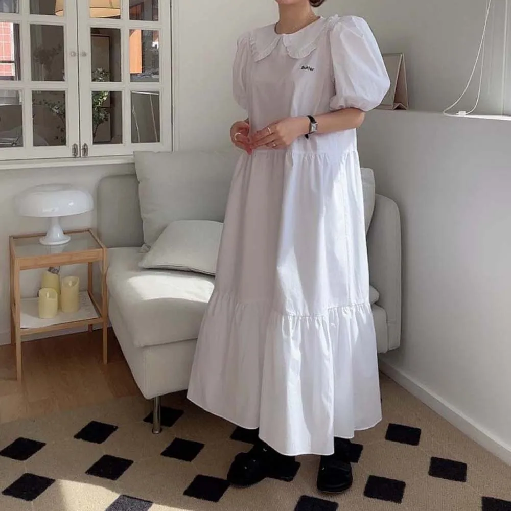 Korean Preppy Style Simple Long Doll Collar Dress Slim Dress Solid Color Short Sleeve Loose Pullover Summer Ladies A-line Dress
Korean Preppy Style Simple Long Doll Collar Dress Slim Dress Solid Color Short Sleeve Loose Pullover Summer Ladies A-line Dress