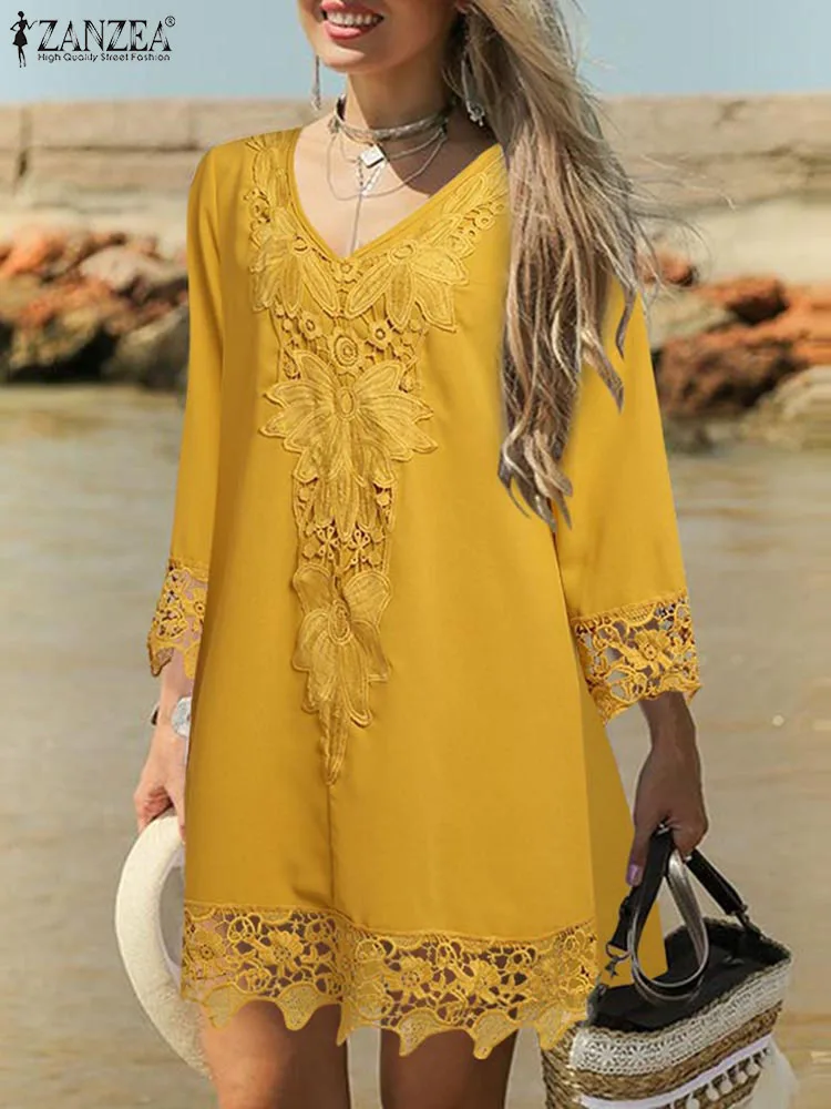 ZANZEA Holiday Lace Stitching Mini Dress Oversized 3/4 Sleeve Sundress Summer 2023 Fashion Robe Solid Women Vintage V-neck Dress
ZANZEA Holiday Lace Stitching Mini Dress Oversized 3/4 Sleeve Sundress Summer 2023 Fashion Robe Solid Women Vintage V-neck Dress