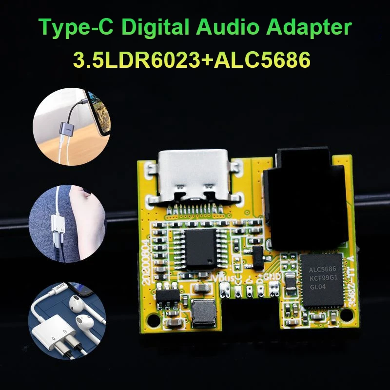 Type-C Digital Audio Adapter 3.5LDR6023+ALC5686 Listening To Songs Charging 2 In1 Digital Audio Decode Board PCBA Module
Type-C Digital Audio Adapter 3.5LDR6023+ALC5686 Listening To Songs Charging 2 In1 Digital Audio Decode Board PCBA Module