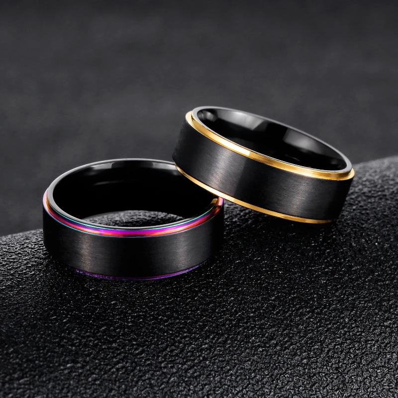 New Classic 8mm Rainbow Colorful Titanium Steel Ring Black Brushed Wedding Band Men's Ring for Party Wedding Jewelry Gift
New Classic 8mm Rainbow Colorful Titanium Steel Ring Black Brushed Wedding Band Men's Ring for Party Wedding Jewelry Gift