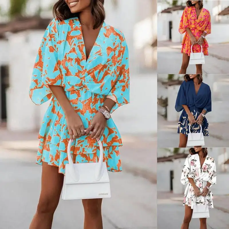 2023 Summer Floral Print Dress Women's Sexy V Neck Bat Sleeve Mini Dresses Elegant Ruffles Loose Beach Vacation Dresses Vestidos
2023 Summer Floral Print Dress Women's Sexy V Neck Bat Sleeve Mini Dresses Elegant Ruffles Loose Beach Vacation Dresses Vestidos