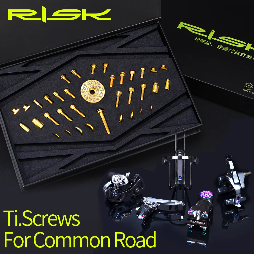RISK 36pcs Road Bike Screw Bolt Kit Titanium Alloy Bike Parts Brake/Derailleur/Bottle Cage/Valve Cover/Guide Wheel Fixing Screws
RISK 36pcs Road Bike Screw Bolt Kit Titanium Alloy Bike Parts Brake/Derailleur/Bottle Cage/Valve Cover/Guide Wheel Fixing Screws