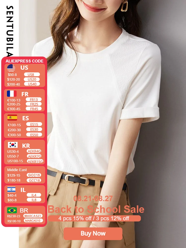 Sentubila Casual Summer Women's T-shirt 2023 Fashion Elegant T Shirt Round Neck Short Sleeve Office Ladies Tee Shirts
Sentubila Casual Summer Women's T-shirt 2023 Fashion Elegant T Shirt Round Neck Short Sleeve Office Ladies Tee Shirts
