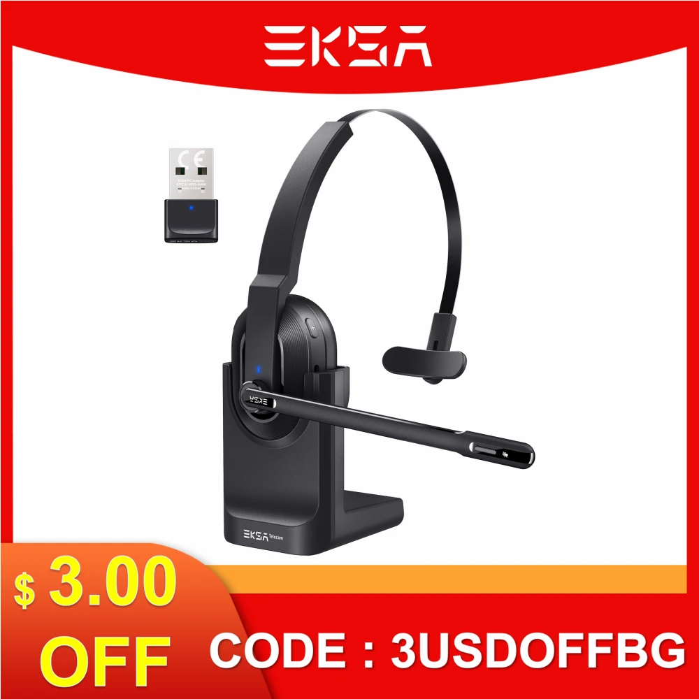 

EKSA H5 Bluetooth 5.0 Headphones with ENC Call Noise Cancelling Mic PC Wireless Headset with Charging Base USB Dongle for Office