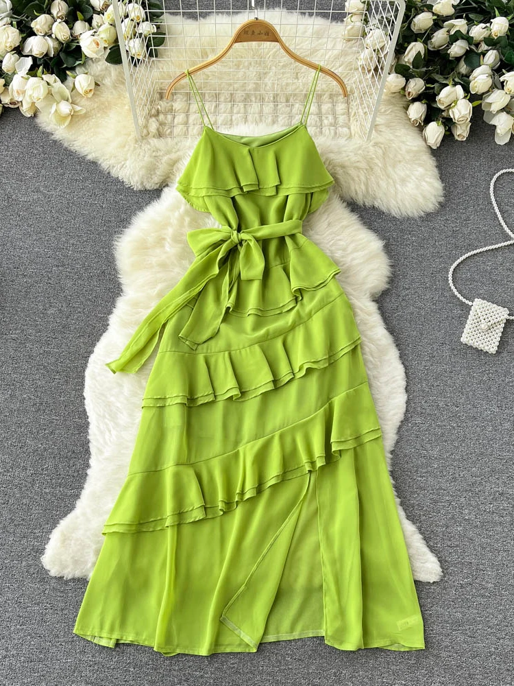 Seaside Travel Tiered Dress Holiday Super Fairy Sweet Chiffon Dress Lace Waist Ruffles Sling Long Dress Female Vestidos D1118
Seaside Travel Tiered Dress Holiday Super Fairy Sweet Chiffon Dress Lace Waist Ruffles Sling Long Dress Female Vestidos D1118