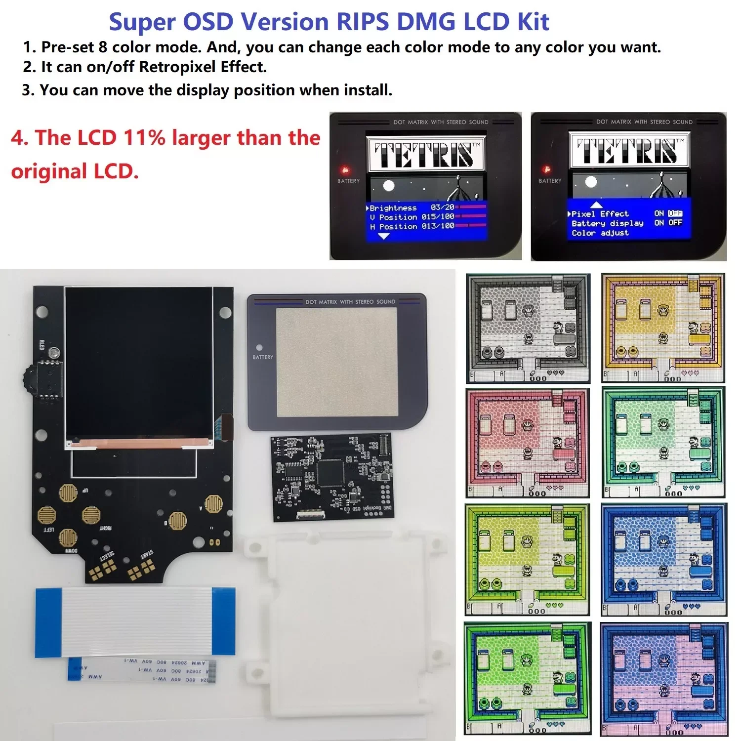 Restro Pixel Super OSD Version RIPS LCD High Brightness iPS Backlight Kit For GameBoy DMG GB DMG Console GB DMG IPS LCD Kit 
Restro Pixel Super OSD Version RIPS LCD High Brightness iPS Backlight Kit For GameBoy DMG GB DMG Console GB DMG IPS LCD Kit