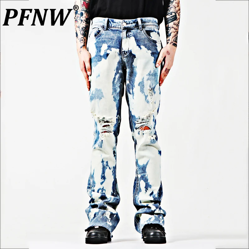 

Мужские джинсы PFNW в американском стиле, модные прямые узкие брюки-клеш в стиле хип-хоп, с отверстиями, в стиле шик, 28A1896, весна-осень