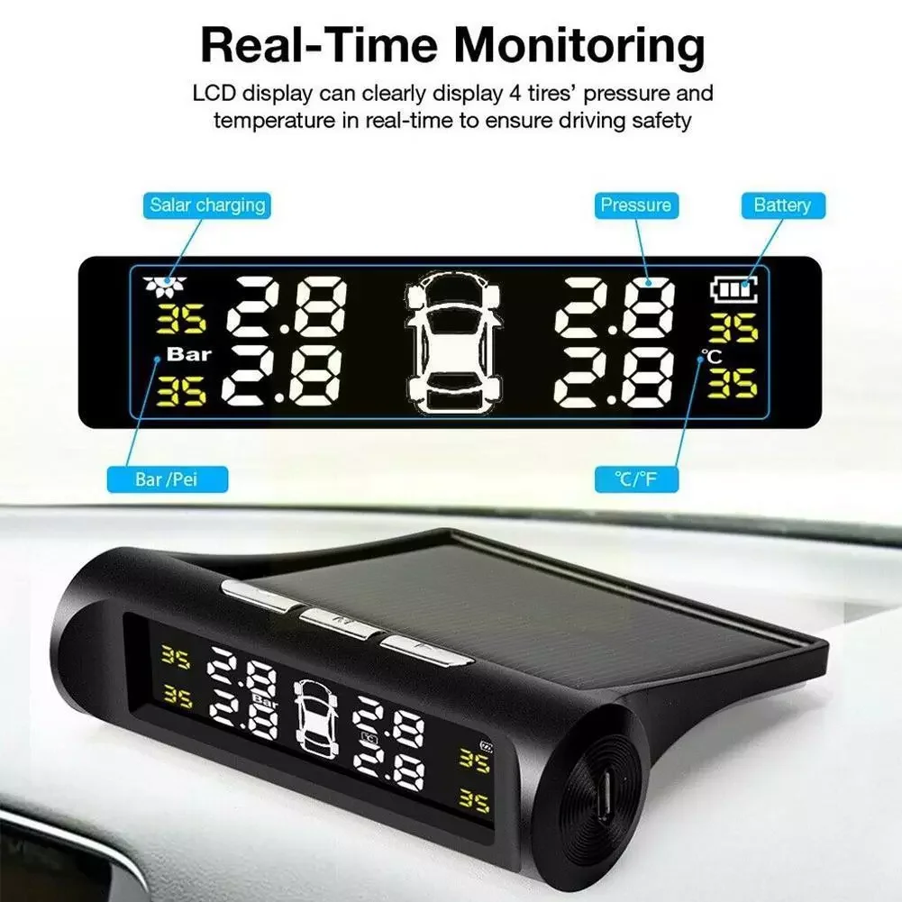 Solar Power TPMS Car Tire Pressure Alarm Auto System Monitoring System Display Security Pressure Crystal LCD Tyre I5E2
Solar Power TPMS Car Tire Pressure Alarm Auto System Monitoring System Display Security Pressure Crystal LCD Tyre I5E2