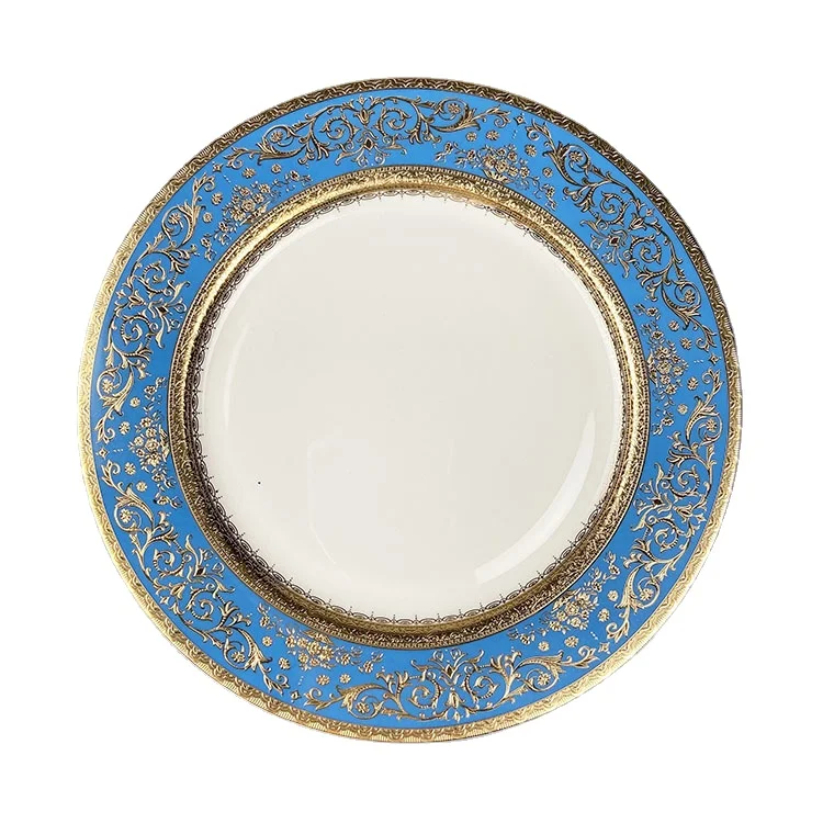 

Bone China Disc Embossed Gold European Western Food 10-inch Plate Model Room High-end Hotel Pendulum dinner plates