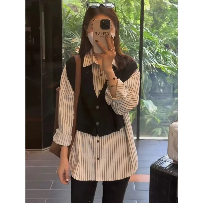 Women's Long Sleeve Chiffon Shirt Female Long-sleeved New Loose Patchwork Blouses Tops Ladies Stripe All-match Pullover G352
Women's Long Sleeve Chiffon Shirt Female Long-sleeved New Loose Patchwork Blouses Tops Ladies Stripe All-match Pullover G352