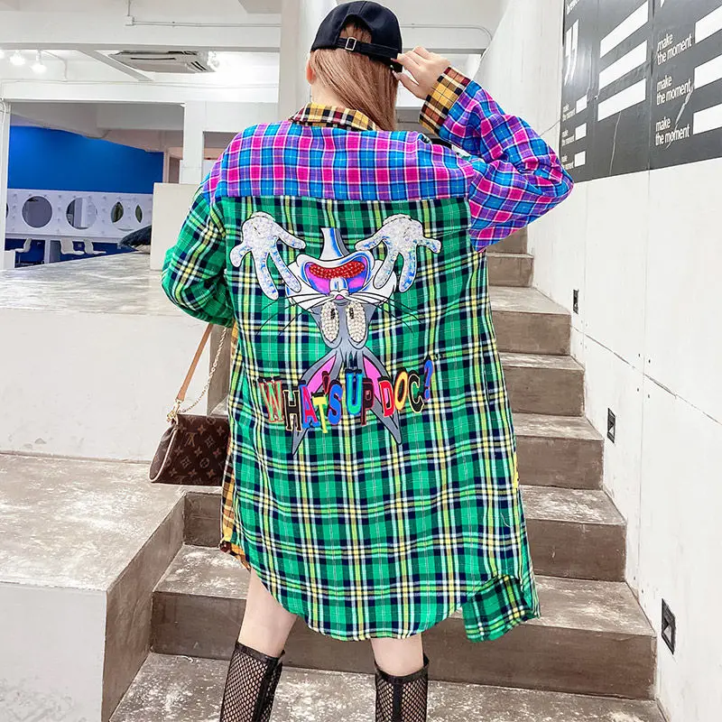 2022 New Autumn Fashion Long Plaid Women Shirt Streetwear Cardigans Thin Coat Back Cartoon Printing Oversize Female Blouse Loose
2022 New Autumn Fashion Long Plaid Women Shirt Streetwear Cardigans Thin Coat Back Cartoon Printing Oversize Female Blouse Loose