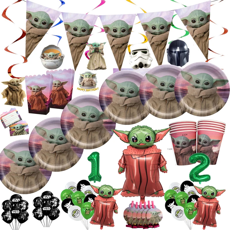 Mandalorian Baby Yoda Theme Party Supplies Disposable Tableware Set Cup Plate Balloons Happy Birthday Kid’s Favorite Decoration
Mandalorian Baby Yoda Theme Party Supplies Disposable Tableware Set Cup Plate Balloons Happy Birthday Kid’s Favorite Decoration