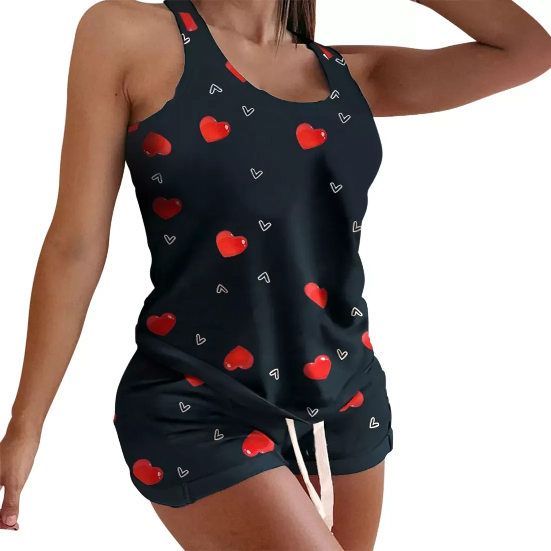 Pyjamas Women Camisole Sleep Wear Women Pajamas Heart Print Nightgown Ruffled Flounce Shorts Lingerie Set Home Clothes
Pyjamas Women Camisole Sleep Wear Women Pajamas Heart Print Nightgown Ruffled Flounce Shorts Lingerie Set Home Clothes