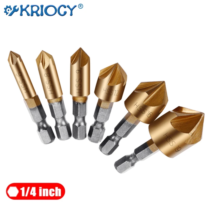 Набор сверл для зенковки 6 шт. 1/4 '' шестигранный хвостовик быстрорежущая