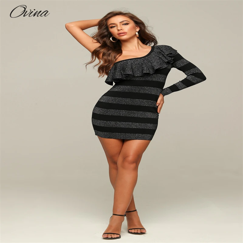 Fashion One Shoulder Sexy Women Dress Diagonal Neck Ruffle Design Skinny Bandage Rayon Black Mini Dress Free Shipping
Fashion One Shoulder Sexy Women Dress Diagonal Neck Ruffle Design Skinny Bandage Rayon Black Mini Dress Free Shipping