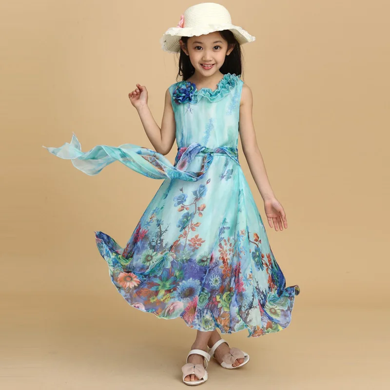 Kids Girls Summer New Bohemia Children Dress Beach Floral Dresses Mother and Daughter Clothes Mommy Me 4-12 Ages | Мать и ребенок