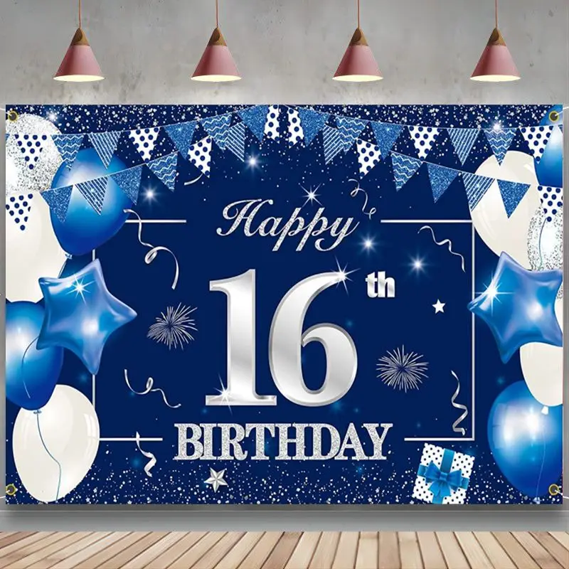 Happy 16th Birthday Banner Background Sign 16th Birthday Party Decor Boys and Girls Blue Silver
Happy 16th Birthday Banner Background Sign 16th Birthday Party Decor Boys and Girls Blue Silver