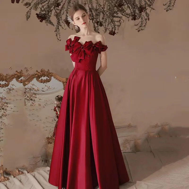 Burgundy Prom Dress Off The Shoulder Strapless Bow Backless Bandage A-Line Floor-Length Party Wedding Celebrity Evening Gown New
Burgundy Prom Dress Off The Shoulder Strapless Bow Backless Bandage A-Line Floor-Length Party Wedding Celebrity Evening Gown New
