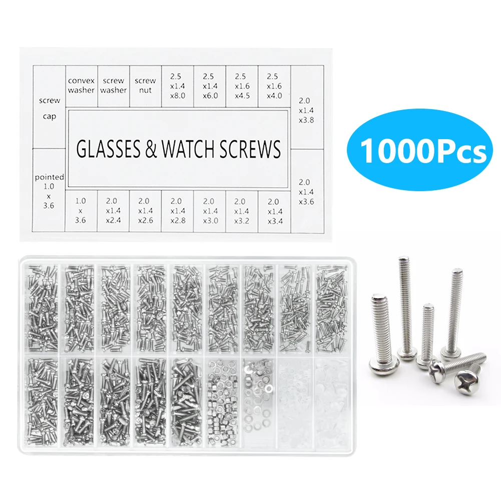 1000Pcs/set Tiny Eyeglass Sun Glasses Screws Nut Assortment Repair Tool For Eyeglass Sun Glasses Spectacles With Screwdriver
1000Pcs/set Tiny Eyeglass Sun Glasses Screws Nut Assortment Repair Tool For Eyeglass Sun Glasses Spectacles With Screwdriver