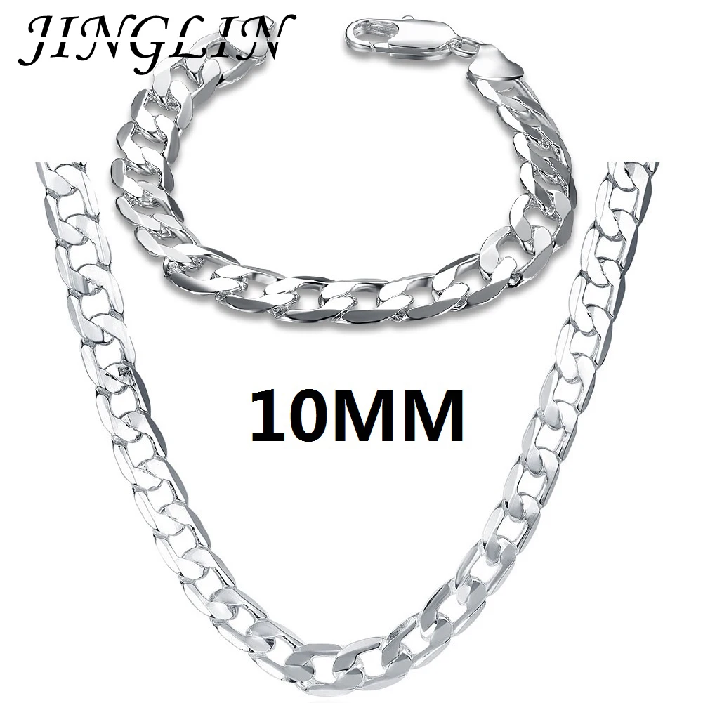 High quality 925 sterling Silver classic 10mm Geometric chain bracelet necklace for Men's woman Jewelry sets Fashion Party gifts
High quality 925 sterling Silver classic 10mm Geometric chain bracelet necklace for Men's woman Jewelry sets Fashion Party gifts