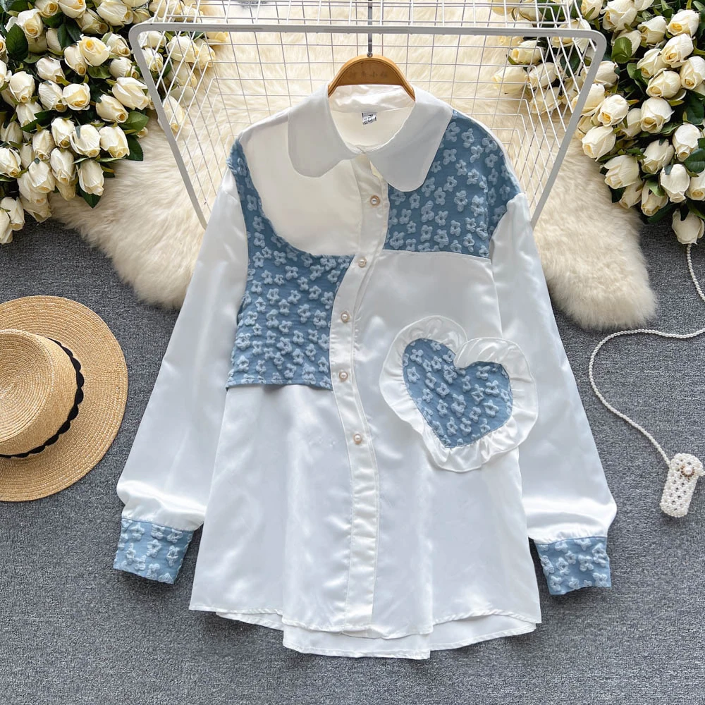 VANOVICH Love Patchwork Temperament Shirts 2022 Summer New Women's French Sweet Style Loose Lightweight Polo-Neck Casual Shirts
VANOVICH Love Patchwork Temperament Shirts 2022 Summer New Women's French Sweet Style Loose Lightweight Polo-Neck Casual Shirts