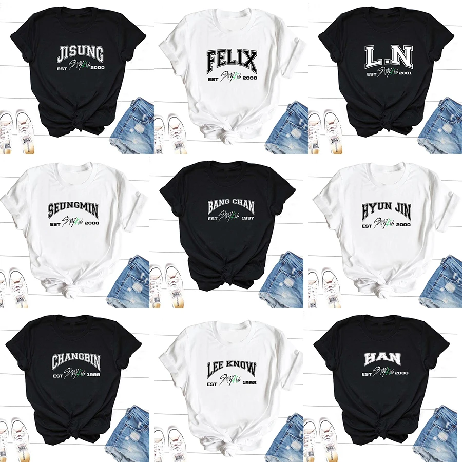 Stray Kids T Shirt Women Men SKZ Fashion T-shirt Kpop Short Sleeve Tee Bang Chan Changbin Seungmin Lee Know Members Print Tshirt
Stray Kids T Shirt Women Men SKZ Fashion T-shirt Kpop Short Sleeve Tee Bang Chan Changbin Seungmin Lee Know Members Print Tshirt