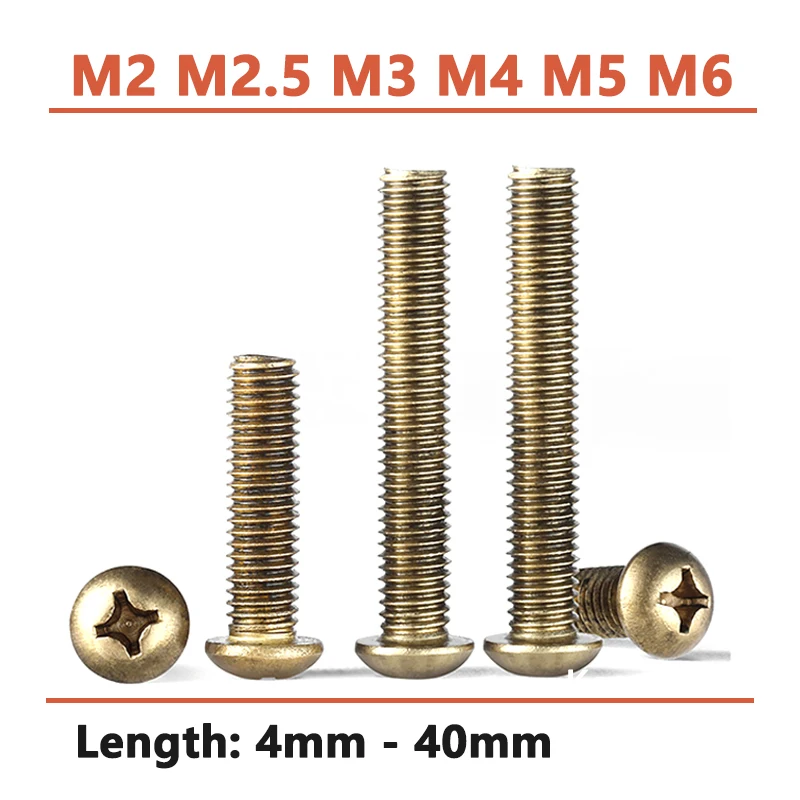 Solid Brass Phillips Round Head Screw M2 M2.5 M3 M4 M5 M6 Cross Pan Button Head Bolt Thread Length 4-40mm Corrosion Resistant
Solid Brass Phillips Round Head Screw M2 M2.5 M3 M4 M5 M6 Cross Pan Button Head Bolt Thread Length 4-40mm Corrosion Resistant