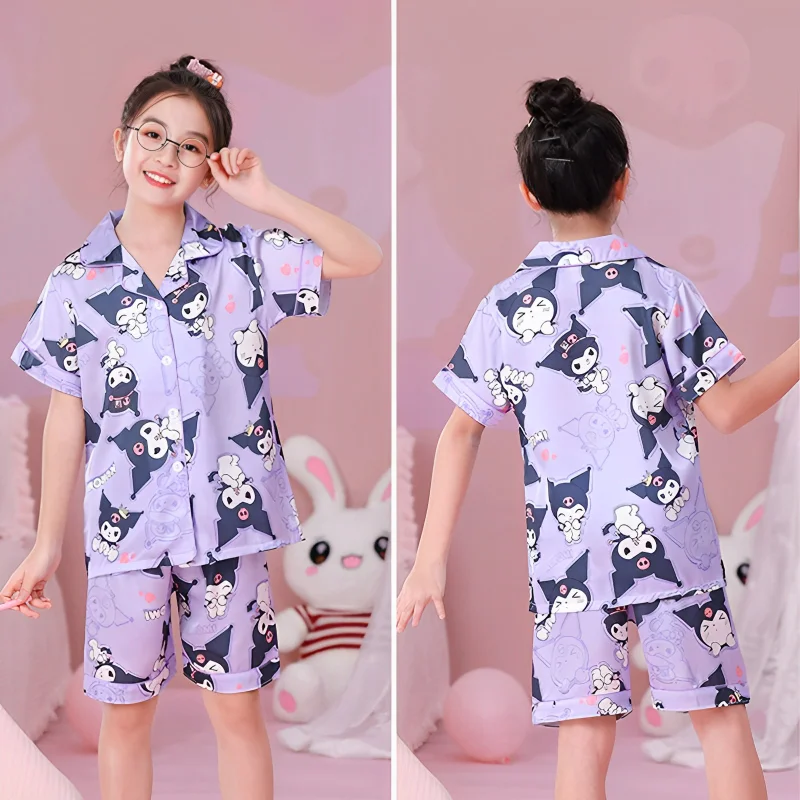 Anime Kawaii Sanrio Kuromi Pajama Set Cinnamoroll MyMelody Girl Children Summer Cartoon Lapel Short Sleeve Ice Silk Home Clothes
Anime Kawaii Sanrio Kuromi Pajama Set Cinnamoroll MyMelody Girl Children Summer Cartoon Lapel Short Sleeve Ice Silk Home Clothes