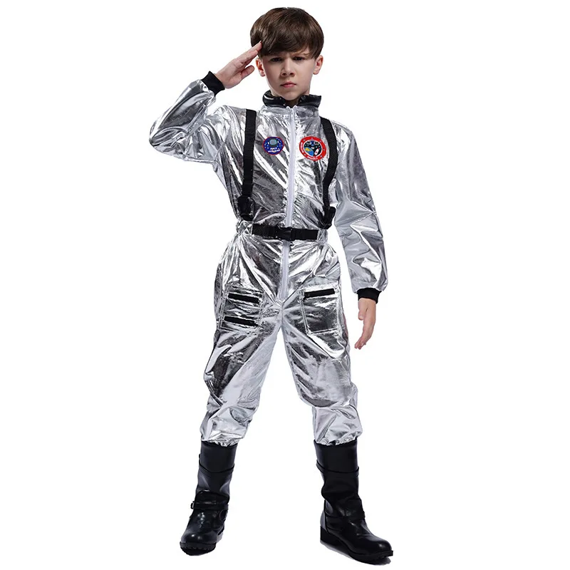 

Astronaut Costume Deluxe Boys Girls Silver Spaceman Costume Deluxe Space Themed Party Game Dress Astronaut Suit Kids Cosplay set