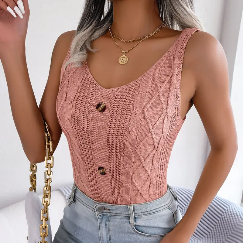 2023 New Women Spring Summer Leisure V Neck Solid Color Button Fried Dough Twists Top Vacation Knit Tops
2023 New Women Spring Summer Leisure V Neck Solid Color Button Fried Dough Twists Top Vacation Knit Tops