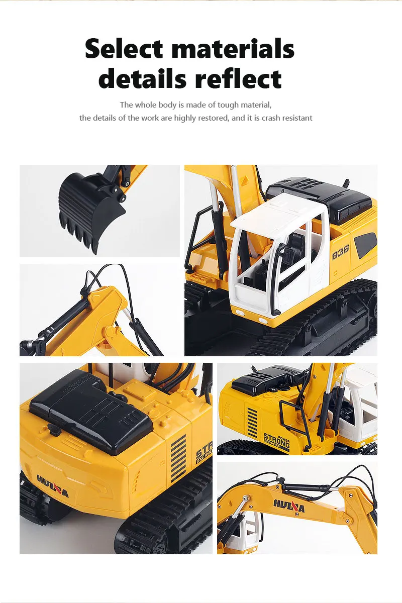 

Huina 1/24 RC Excavator 1516 Remote Control Car 2.4G 6CH Radio Controlled Engineering Vehicle Children's Toys for Kid Gift
