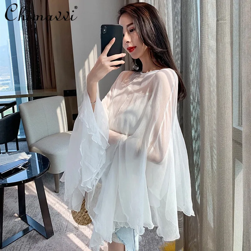 Fashion Fairy Shirts 2022 Summer New Korean Style Chiffon Two-Piece Ruffled Long Sleeve Sun-Protection Blouse All-Matching
Fashion Fairy Shirts 2022 Summer New Korean Style Chiffon Two-Piece Ruffled Long Sleeve Sun-Protection Blouse All-Matching