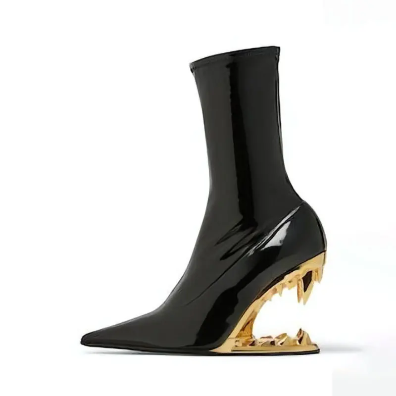 Luxury Designer Tusks Tooth Ankle High Heels Boots Pointed Toe Hollow Wedge Heels Sexy Women Punk Party Dance Dress Shoes
Luxury Designer Tusks Tooth Ankle High Heels Boots Pointed Toe Hollow Wedge Heels Sexy Women Punk Party Dance Dress Shoes