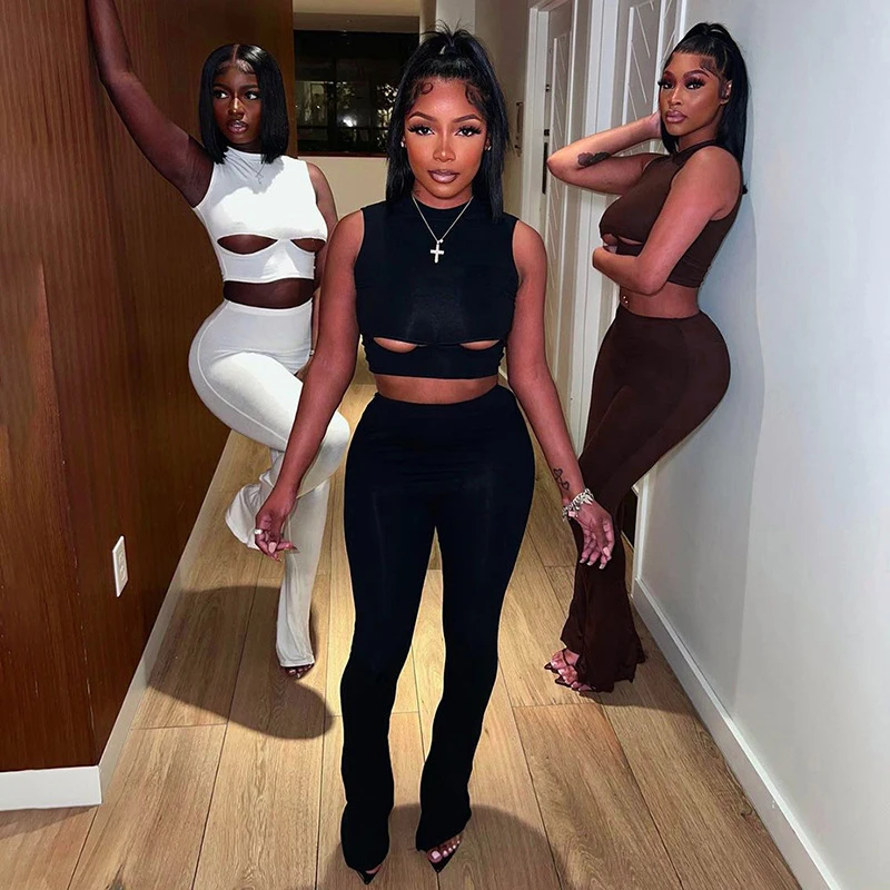 Swimwear Women Cover Up Summer Dress Bikini Beach Hollowed Out Sleeveless Neck Top Micro Flared Pants Set Solid Spandex Swim
Swimwear Women Cover Up Summer Dress Bikini Beach Hollowed Out Sleeveless Neck Top Micro Flared Pants Set Solid Spandex Swim