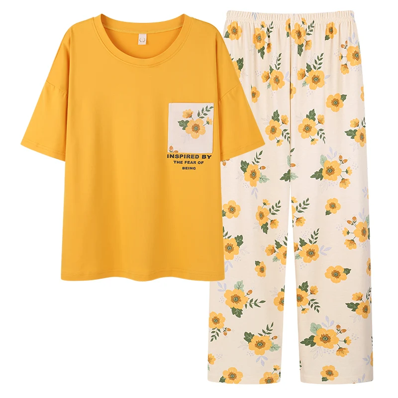 Big Yards M-4XL Summer Style Pyjamas Women Short Sleeve Female Floral Print Princess Pajamas Set Long Pants Pijamas Feminino
Big Yards M-4XL Summer Style Pyjamas Women Short Sleeve Female Floral Print Princess Pajamas Set Long Pants Pijamas Feminino