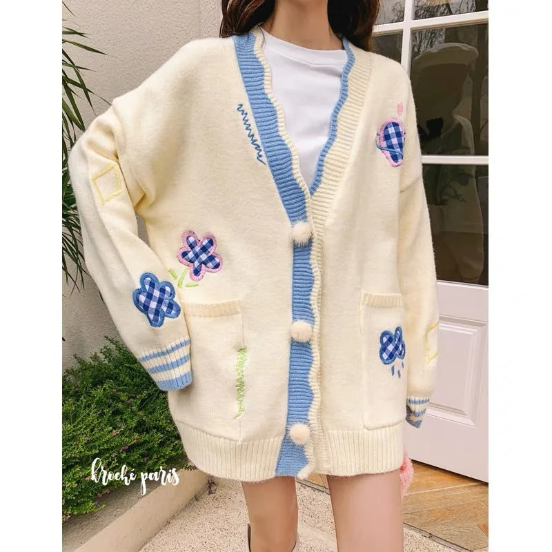 Deeptown Autumn Oversized Knit Cardigan Women Embroidery Korean Fashion Old Money Sweater Female Aesthetic Long Sleeve Jumper
Deeptown Autumn Oversized Knit Cardigan Women Embroidery Korean Fashion Old Money Sweater Female Aesthetic Long Sleeve Jumper