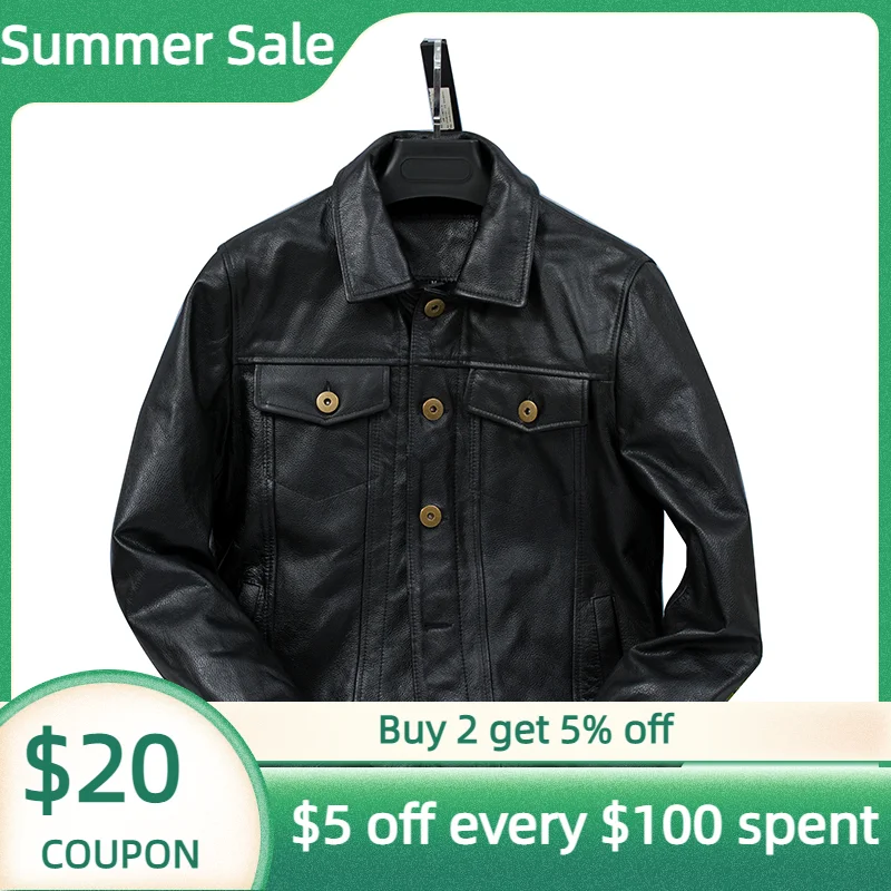 Black Men Genuine Leather Coats Casual Style Plus Size 5XL Single Breasted Real Natural Cowhide Spring Men's Jacket 100kg Wear
Black Men Genuine Leather Coats Casual Style Plus Size 5XL Single Breasted Real Natural Cowhide Spring Men's Jacket 100kg Wear