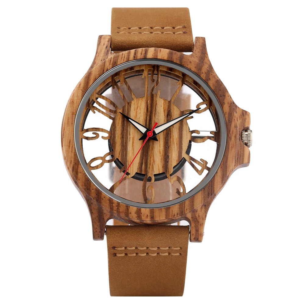 Retro Transparent Hollow Arabic Numerals Display Wood Watch Men Women Quartz Wristwatch Genuine Leather Bands Men's Watches
Retro Transparent Hollow Arabic Numerals Display Wood Watch Men Women Quartz Wristwatch Genuine Leather Bands Men's Watches