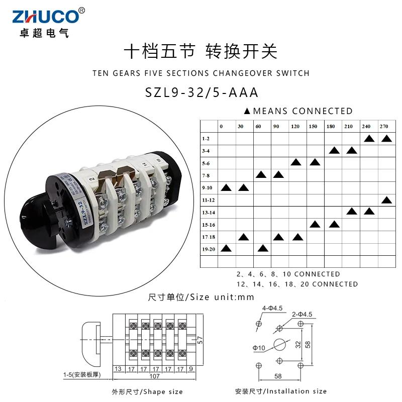 ZHUCO SZL9-32/5-AAA 32A 5 фаз 20 винтов 10 позиций серебряный контакт ручное преобразование поворотный кулачковый переключатель
ZHUCO SZL9-32/5-AAA 32A 5 фаз 20 винтов 10 позиций серебряный контакт ручное преобразование поворотный кулачковый переключатель