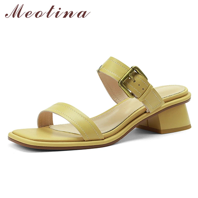 Meotina Women Genuine Leather Sandals Mid Square Heel Slides Buckle Cow Leather Ladies Slippers Summer Shoes White Yellow 40
Meotina Women Genuine Leather Sandals Mid Square Heel Slides Buckle Cow Leather Ladies Slippers Summer Shoes White Yellow 40