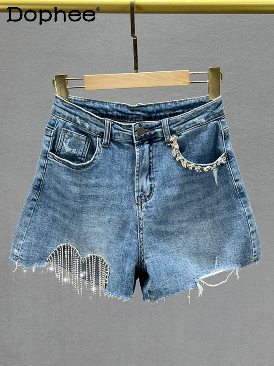 Street Diamond Tassel Denim Shorts Female 2022 New Summer Elastic High Waist Slim Slimming Wide Leg Short Jeans Pants for Women
Street Diamond Tassel Denim Shorts Female 2022 New Summer Elastic High Waist Slim Slimming Wide Leg Short Jeans Pants for Women