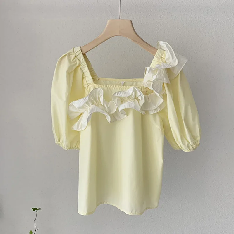 Summer Bubble Short Sleeve Women Blouse Square Neck Irregular Ruffle Pullover Blouse Sweet Chic Solid Lady Tops
Summer Bubble Short Sleeve Women Blouse Square Neck Irregular Ruffle Pullover Blouse Sweet Chic Solid Lady Tops