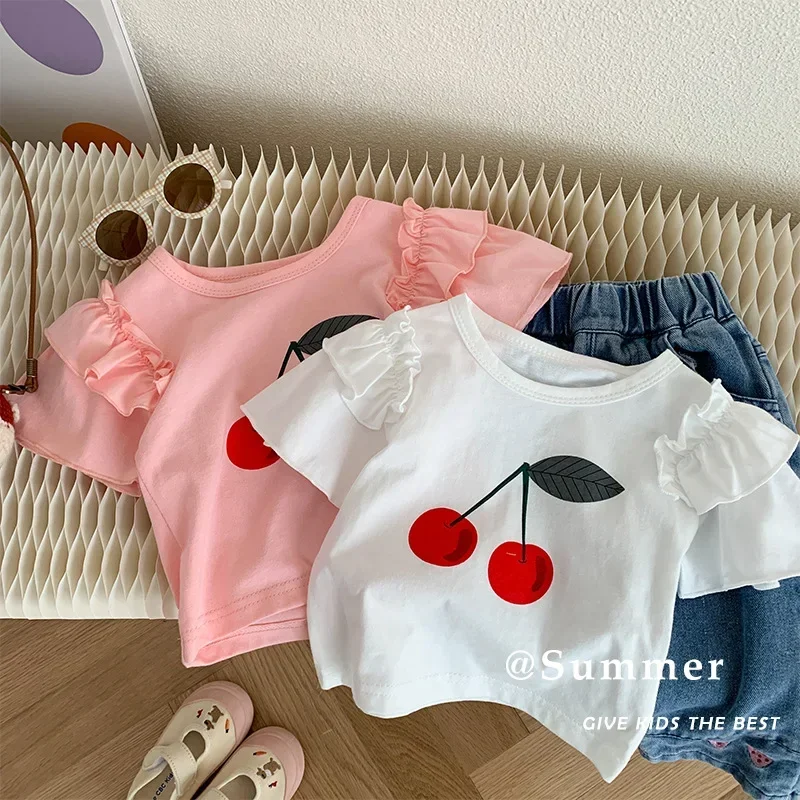 2023 Summer Kids Girl Tops Cotton Solid Printed Cherry Pullover Round Collar Shirt Short Sleeve Patched Lace Ruffles Infant Tees
2023 Summer Kids Girl Tops Cotton Solid Printed Cherry Pullover Round Collar Shirt Short Sleeve Patched Lace Ruffles Infant Tees