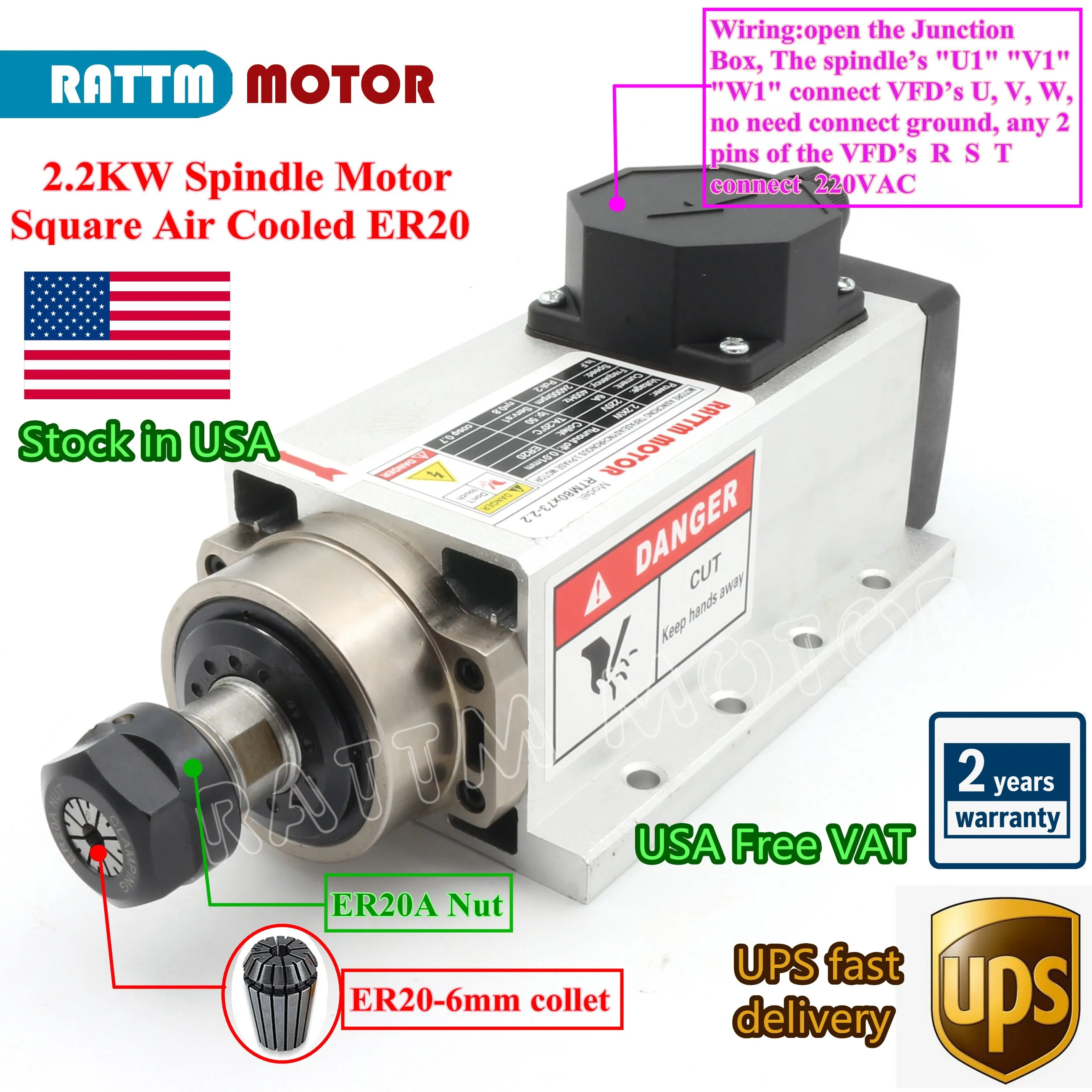 【USA Stock】CNC Router Square 2.2kw High Quanlity Air-Cooled Spindle Motor 220V 24000rpm ER20 Runout-off 0.01mm Ceramic Bearing
【USA Stock】CNC Router Square 2.2kw High Quanlity Air-Cooled Spindle Motor 220V 24000rpm ER20 Runout-off 0.01mm Ceramic Bearing