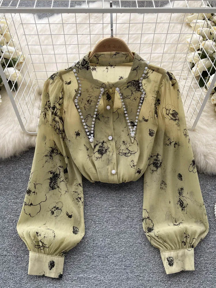 Women Spring Autumn Shirt Fragmented Long Sleeve Chiffon Shirt Fashion Versatile Pointed Neck Loose Holiday Style Shirt D4623
Women Spring Autumn Shirt Fragmented Long Sleeve Chiffon Shirt Fashion Versatile Pointed Neck Loose Holiday Style Shirt D4623