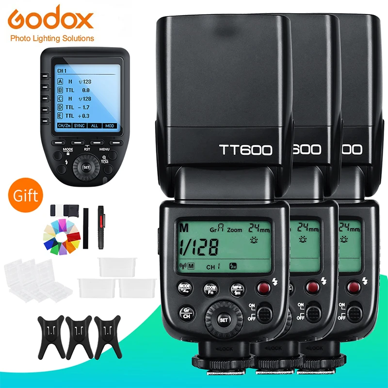 Вспышка 3x Godox TT600 со встроенным приемником и передатчиком Xpro для камер Canon Nikon Sony Fuji